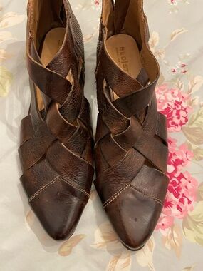 BED|STU Brown Woven Leather Pointed-Toe Heels